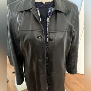 Vintage Black Leather Jacket With Pockets